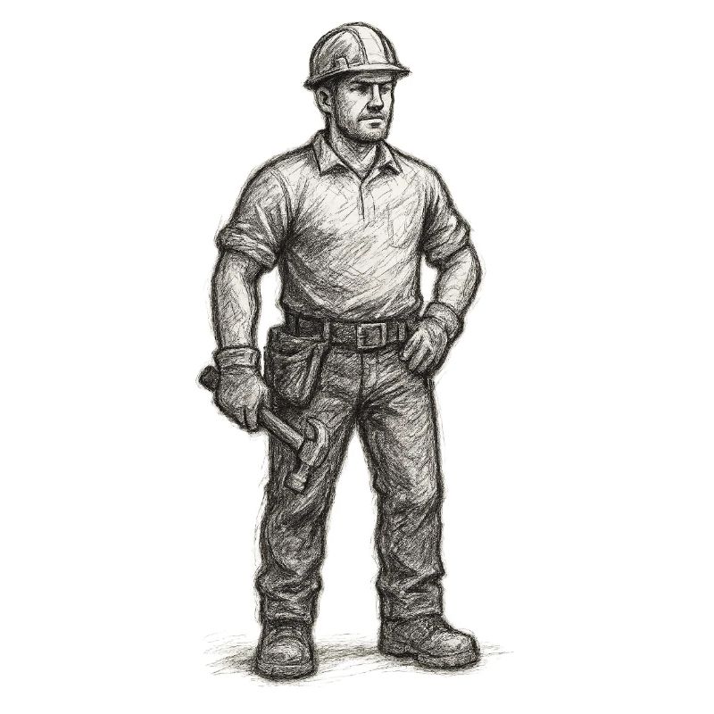 Grob skizzierter Bauarbeiter mit Hammer