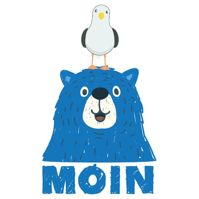 Blauer Bär mit Möwe Kopf Moin Hamburger Dialekt 