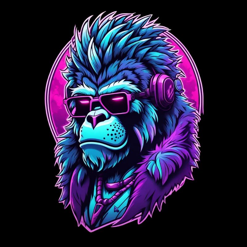 Berauschter Gorilla mit Kopfhörern