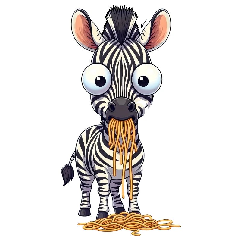 Drôle de spaghetti zébré mangeant de grands yeux maladroits