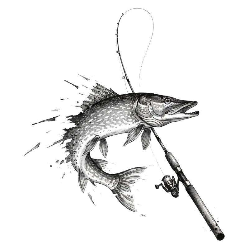 Pike Esox Predator Rod Ink Vector