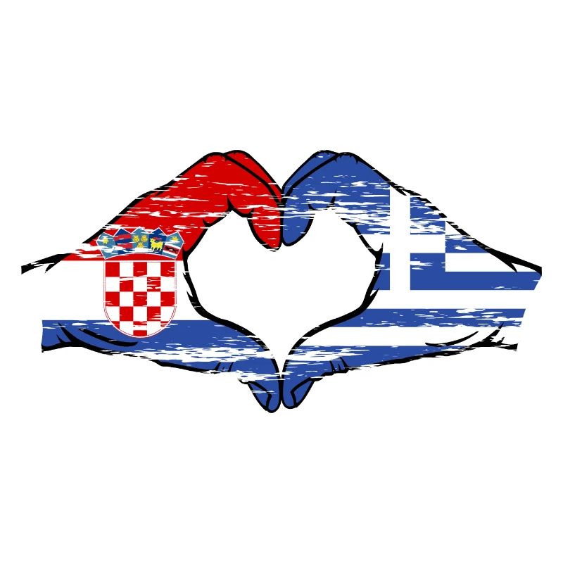 Croatie Grèce Drapeau Mains Coeur Forme Utilisé