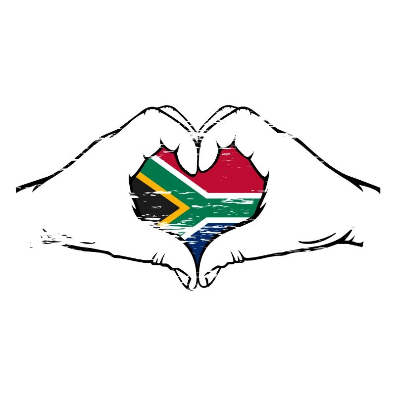 Drapeau de l’Afrique du Sud mains en forme de coeur utilisé