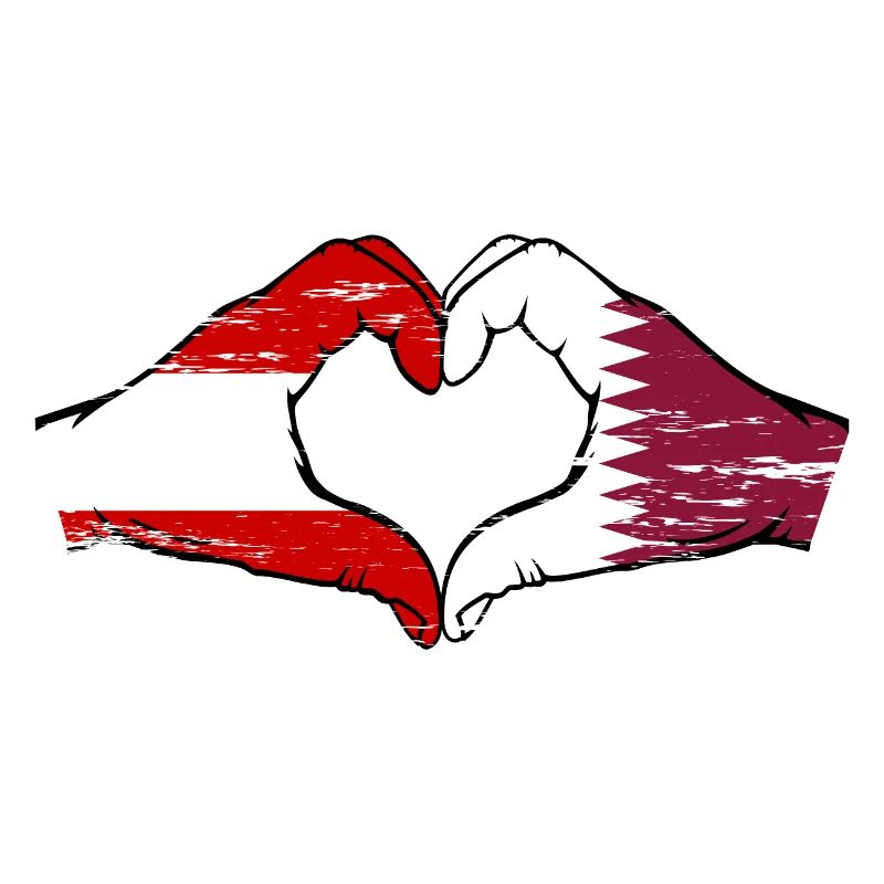 Austria Qatar Flag Hands Heart Shape Used
