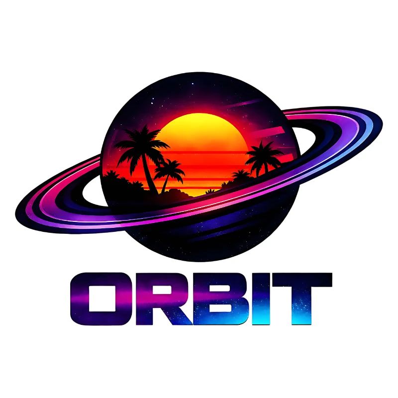 Geometrische Saturn-Umlaufbahn Retro Synthwave 80s