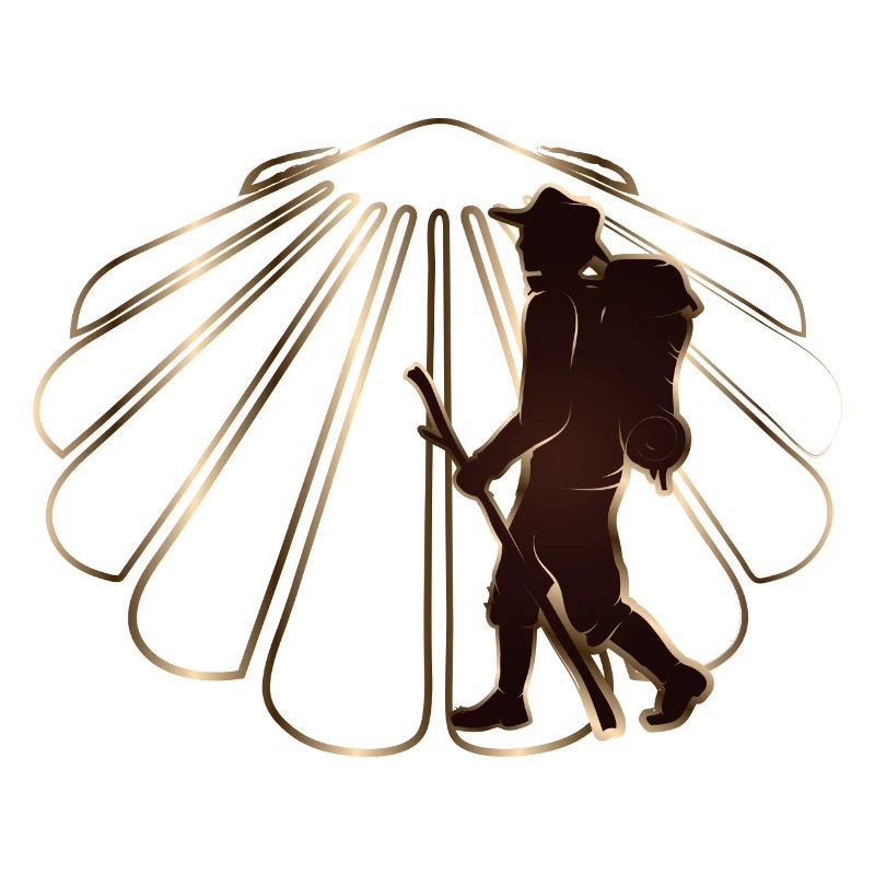 A pilgrim on a pilgrimage path with scallops