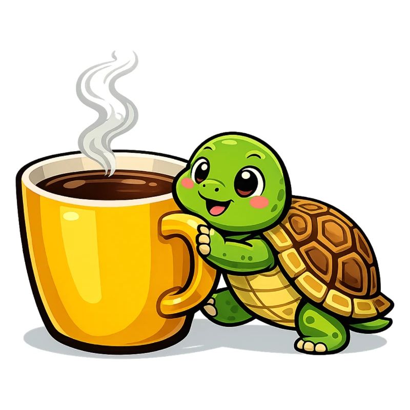 Kaffeeturtle mit dampfendem Becher