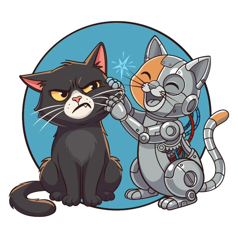 Curious cat and robot