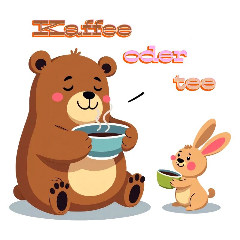 Coffee or tea? Tired bear and rabbit morning grouch