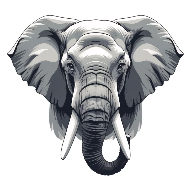 Elephant Head Grayscale Vector
