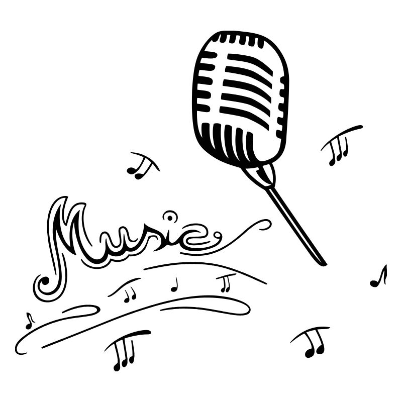 Microphone rétro avec notes de musique