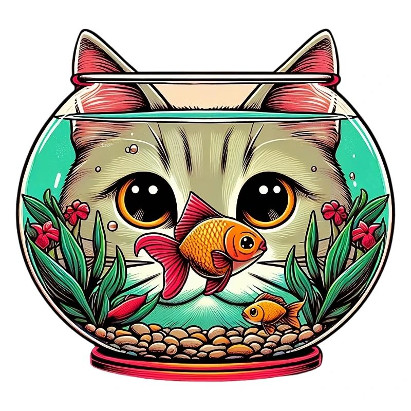 Chat d’aquarium avec poisson rouge