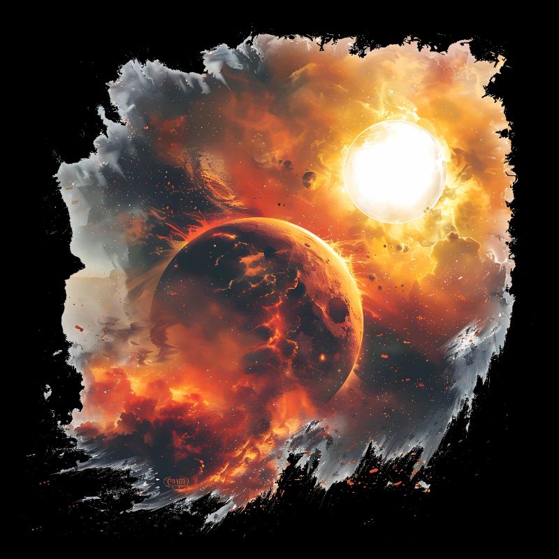 Tempête de feu du cosmos planétaire