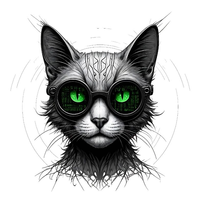 Green Eyes Computer Coder Geek Cat