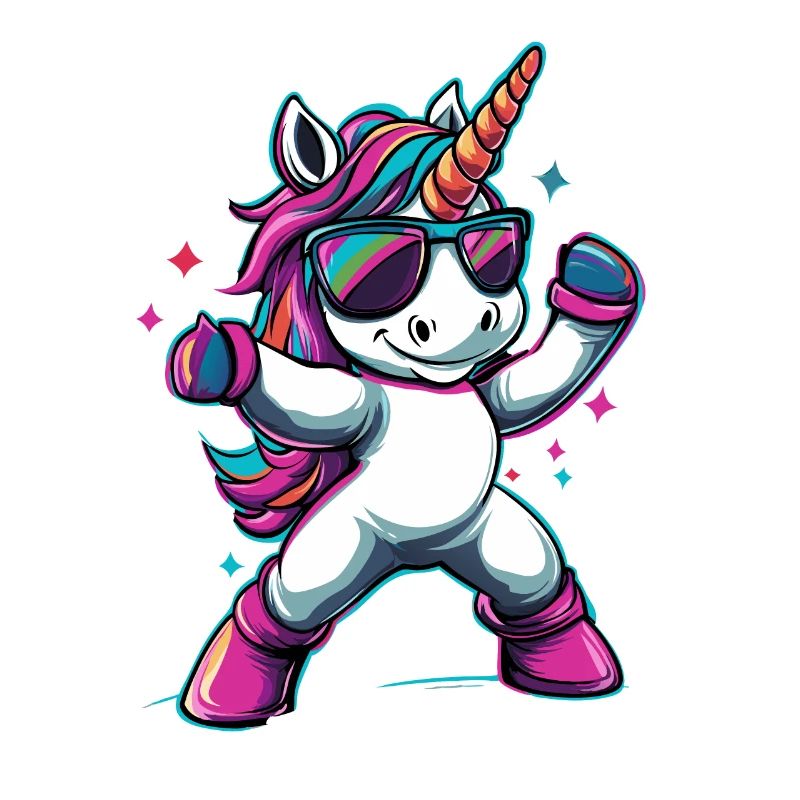 Cooles dabbendes Einhorn mit Sonnenbrille