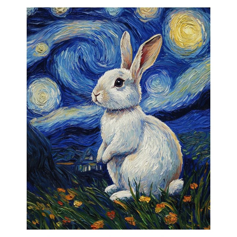Bunny Rabbit Bunny Van Gogh Style Starry Night