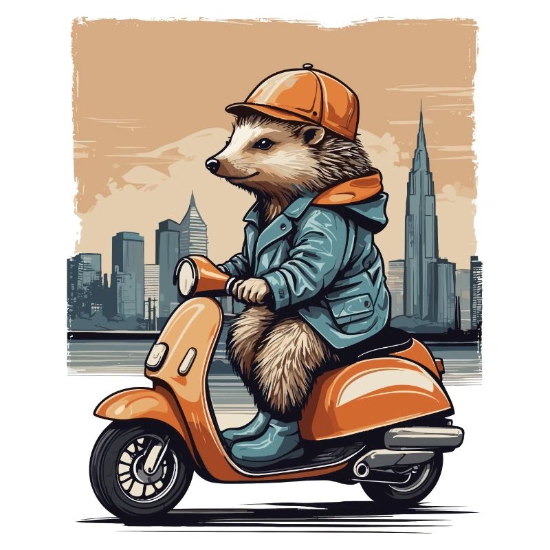 Hérisson mignon sur scooter
