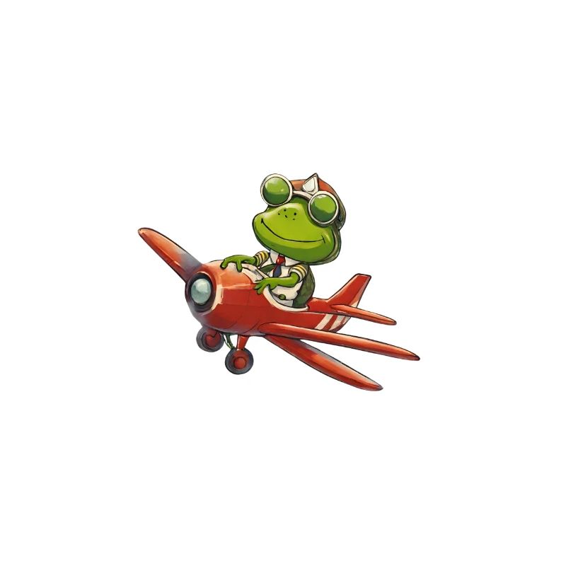 Pilotfrosch in einem roten Flugzeug