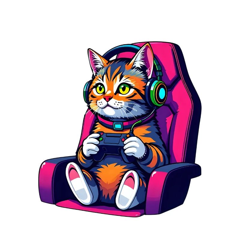 Retro Gamer Katze mit Headset und Controller