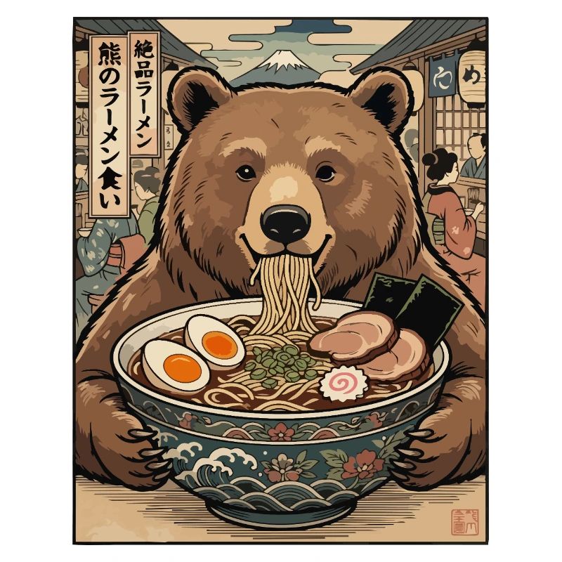 Bear Ramen Feast Ukiyo-e