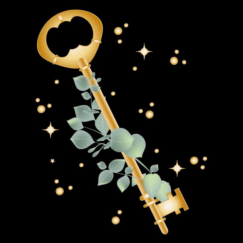 Clé dorée avec motif de branche d’eucalyptus
