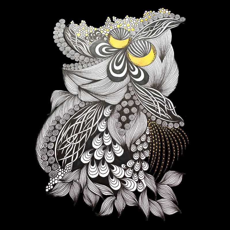 Ornamental Flower Black and White Pattern with Yellow