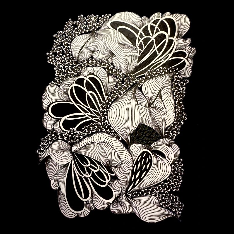 Black and White Floral Doodle Pattern