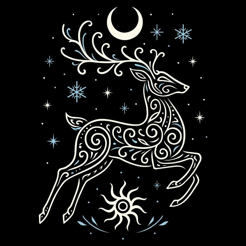 Jumping Yule Deer with Sun & Moon