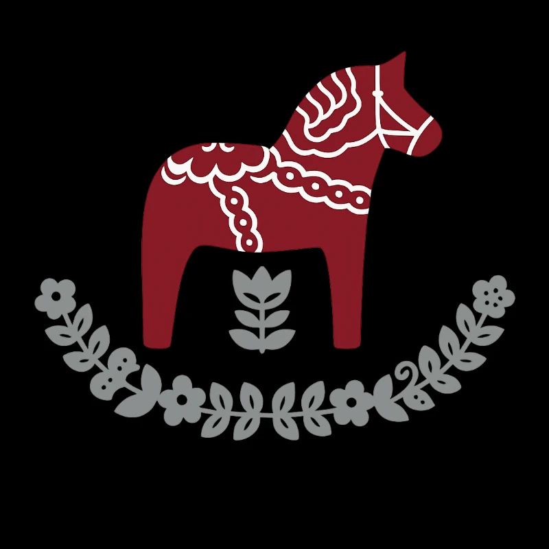 Cheval Dala avec arche fleurie – Design folklorique nordique