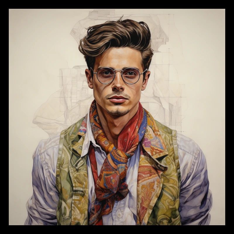 Vintage Glam Man with Silk Scarf