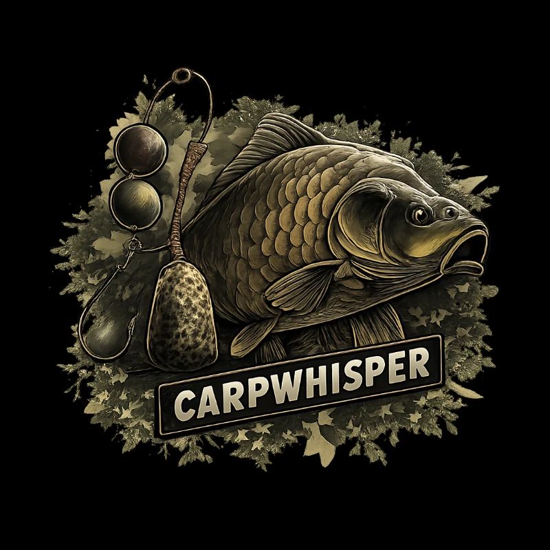 CARPWHISPER : Motif de carpe avec des accessoires de pêche
