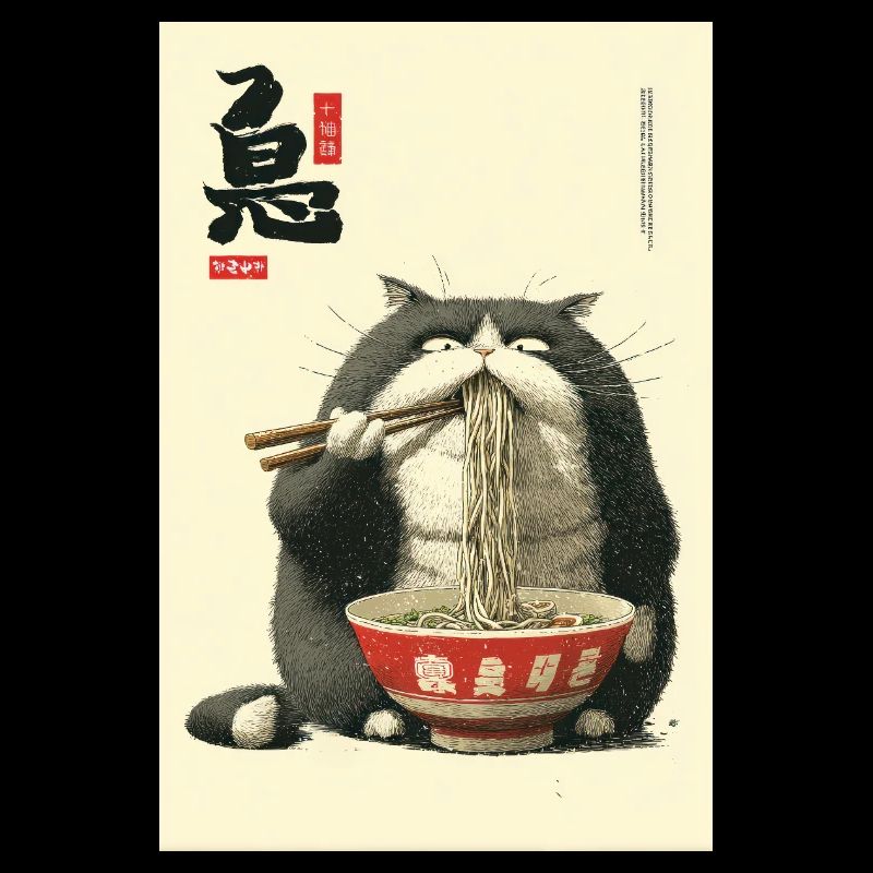 Neko-Ramen-Katze schlürft Nudeln