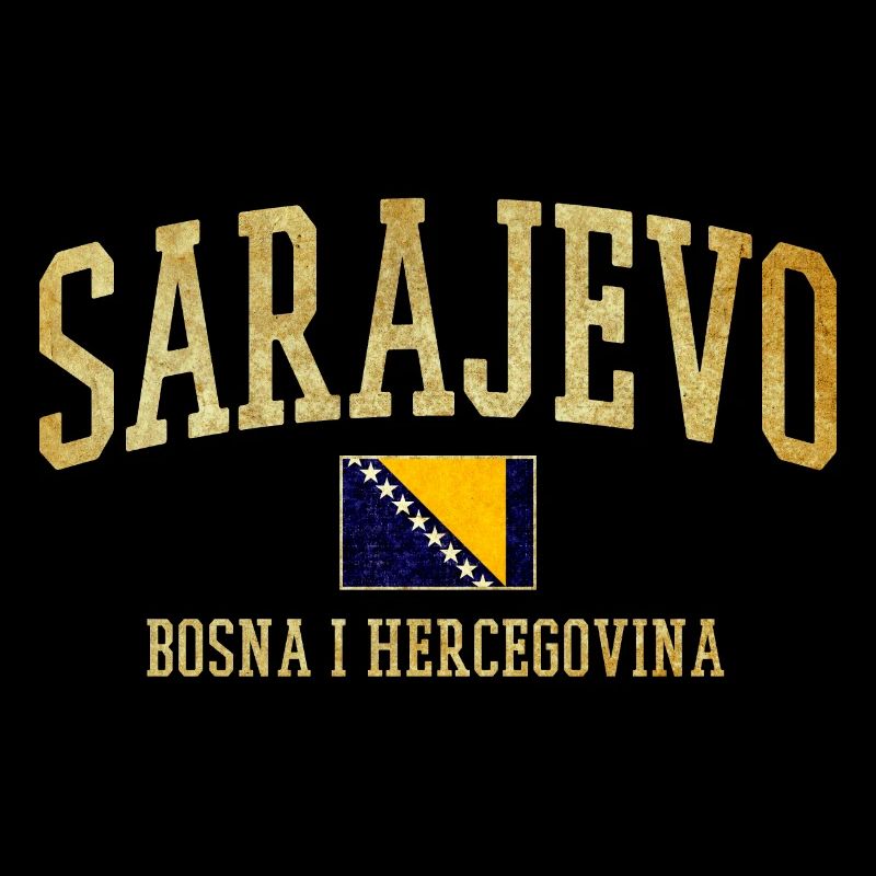 Lettrage doré de Sarajevo avec drapeau bosnien