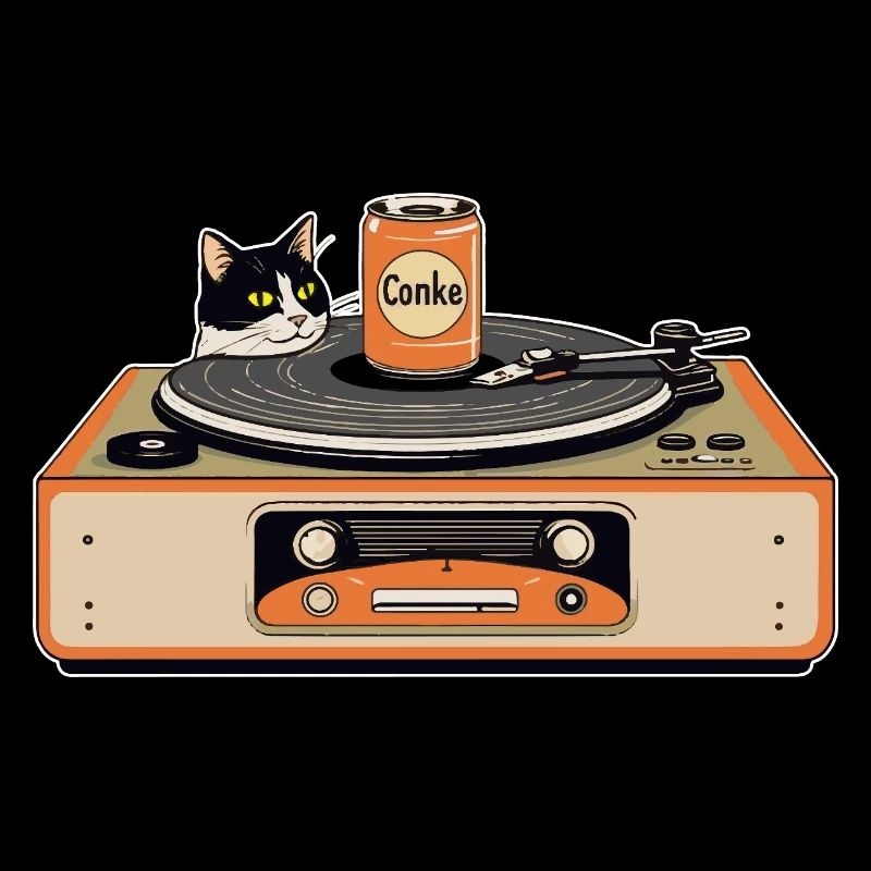 Retro cat at the turntable