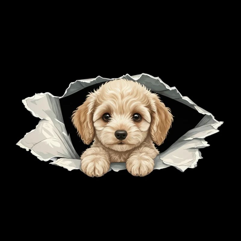Cockapoo Spieur Mignon, papier déchiré par un Goldendoodle