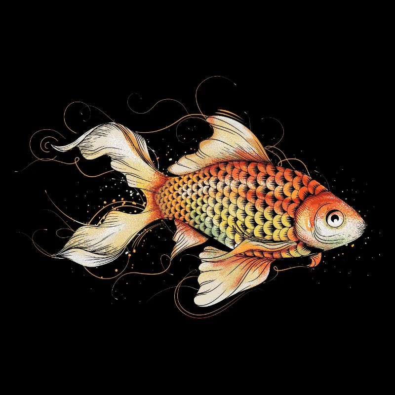 Poisson rouge en filigrane dans des tons orangés doux