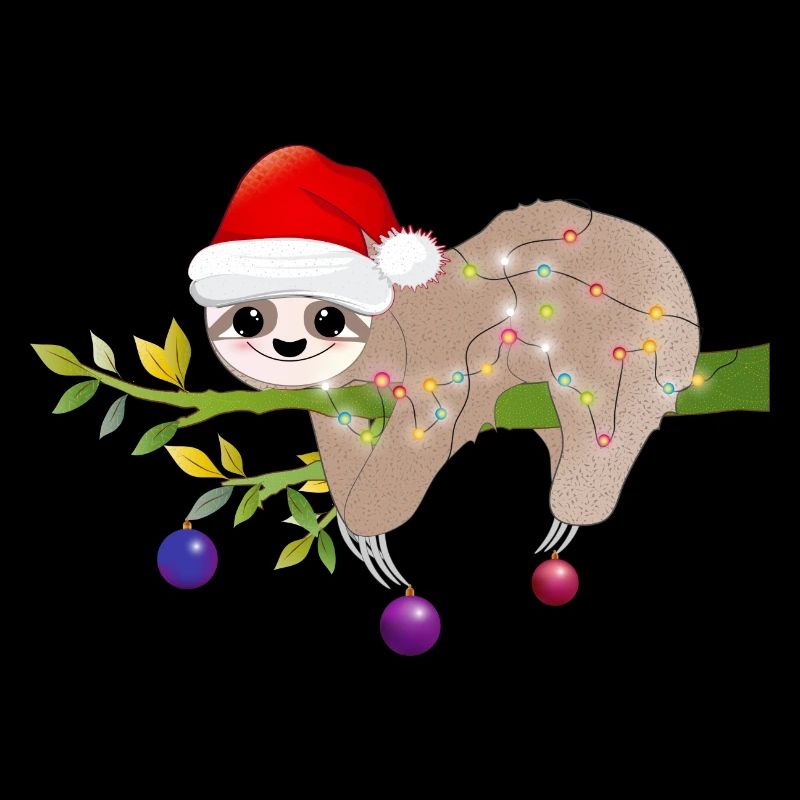 funny sloth with santa hat for christmas