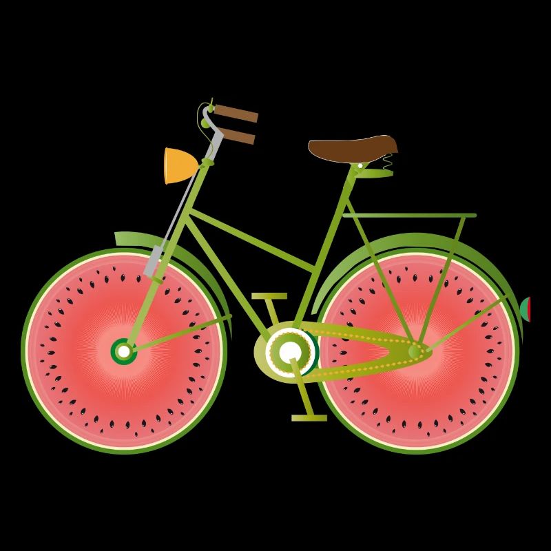Vélo vert drôle avec des roues de pastèque