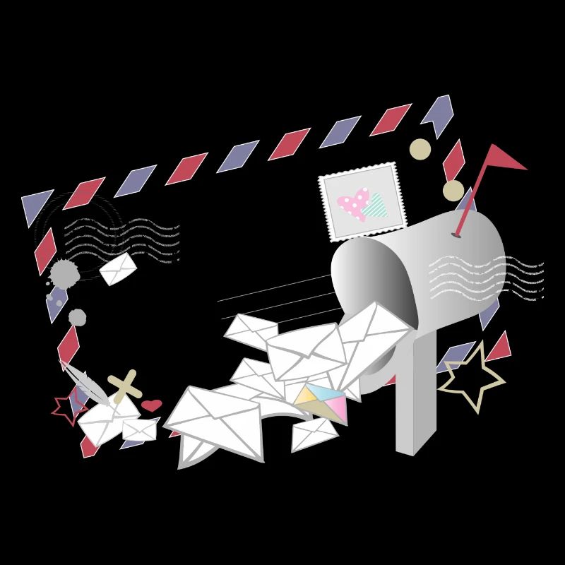 Airmail frame with letters and mailbox