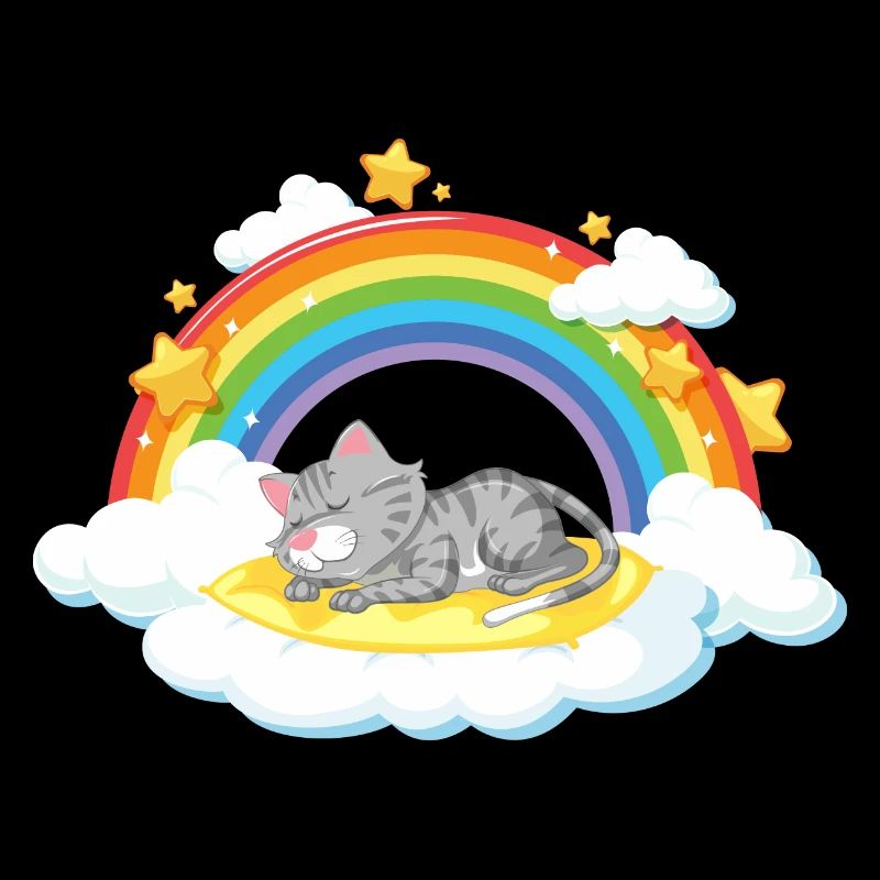 Dreaming Cat on Rainbow Cloud