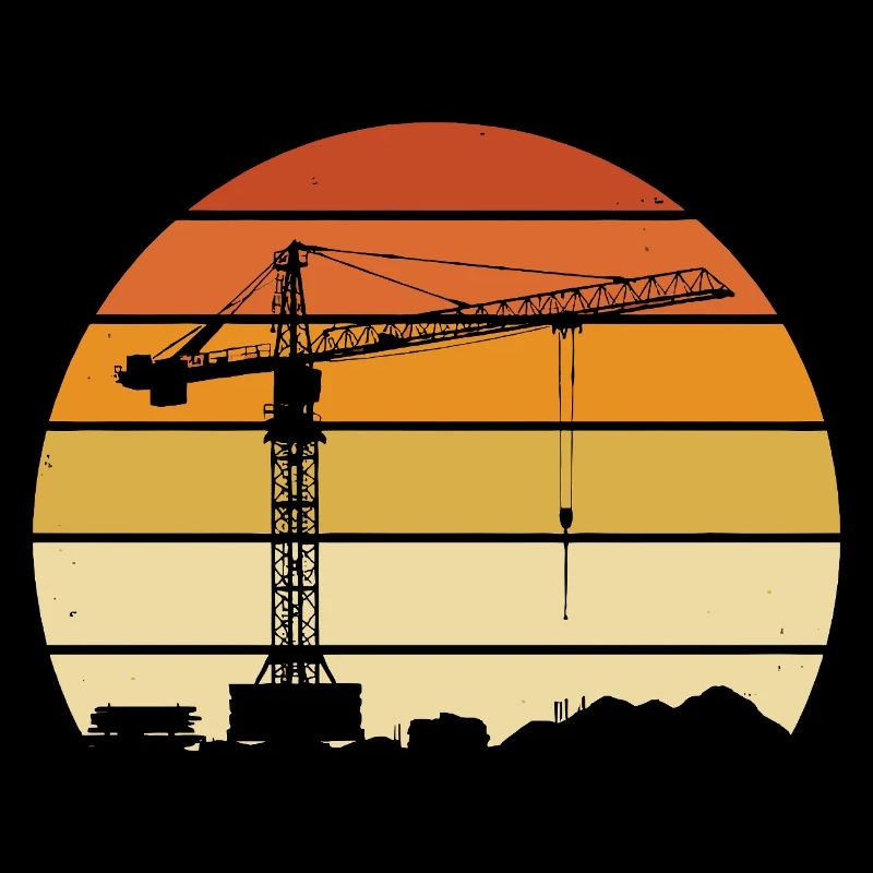 Opérateur de grue Rétro Design – Site de construction et Grue de construction