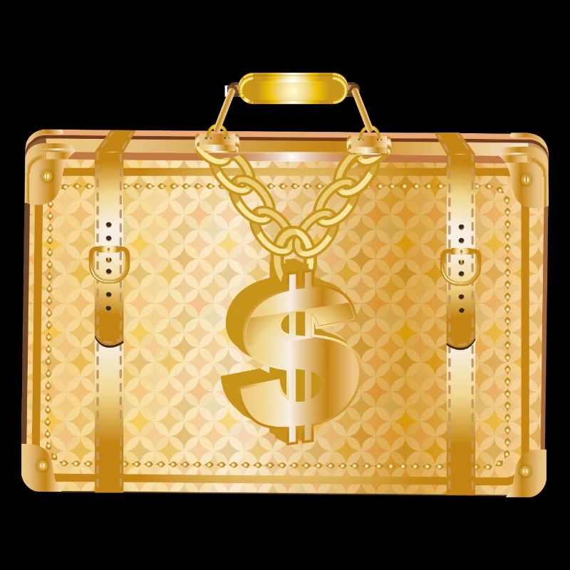Valise de luxe dorée avec signe dollar
