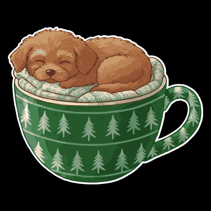 Chiot endormi dans un gobelet vert