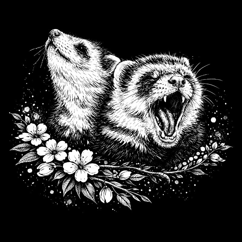 Furets dans le cercle des fleurs