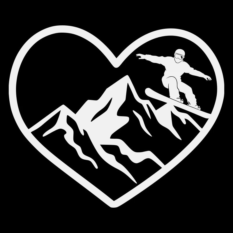 Cœur, montagne et snowboardeurs