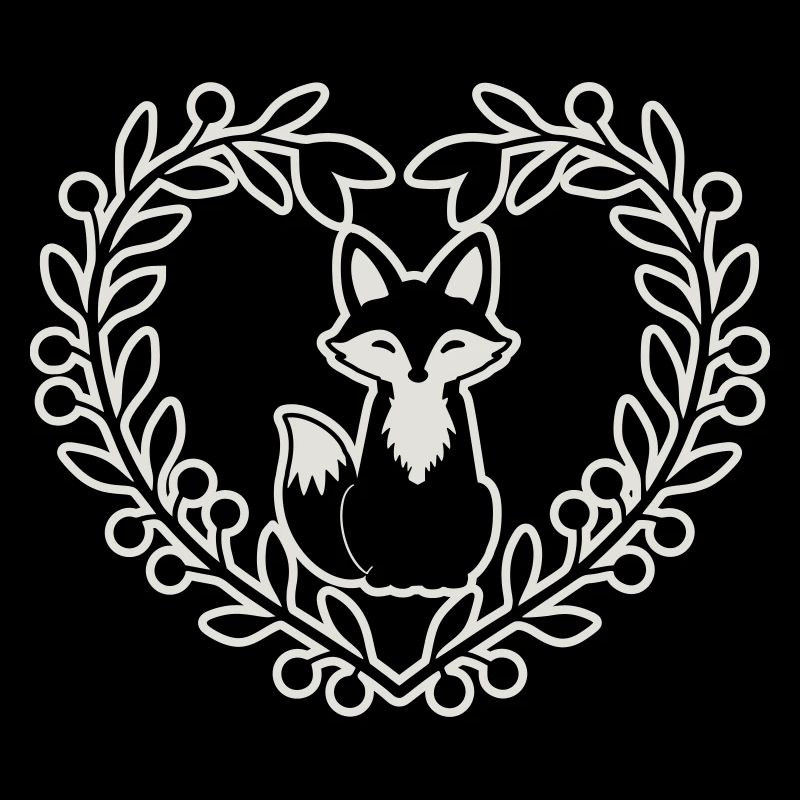 Renard mignon dans une couronne de feuilles - dessiné à la main