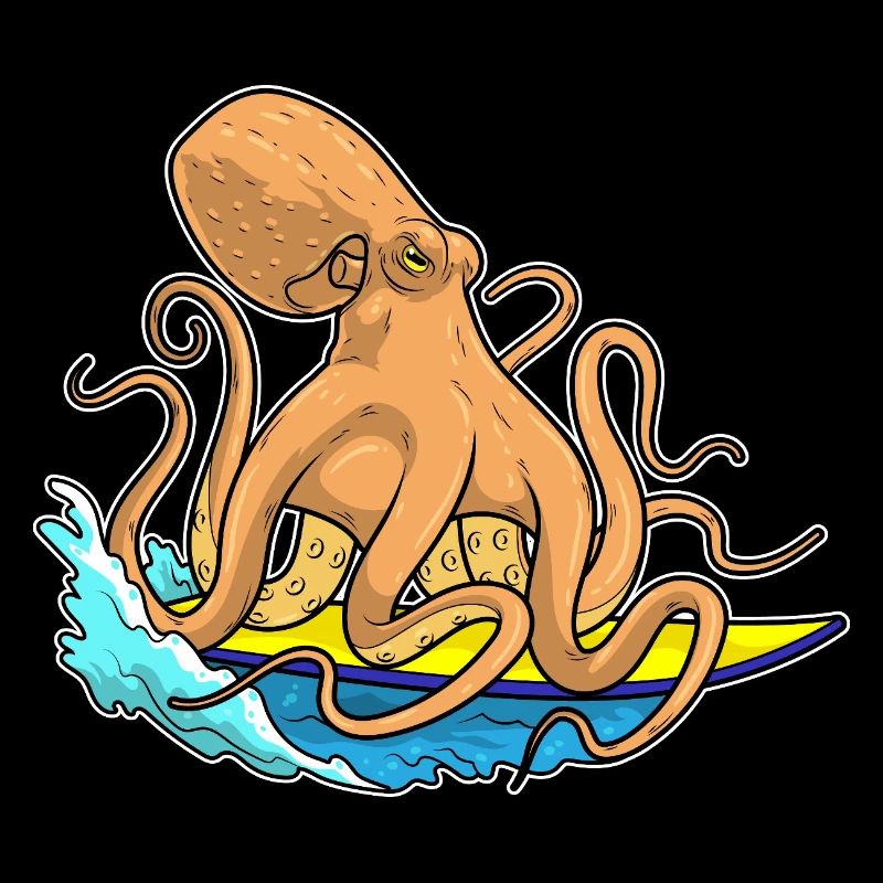 Octopus Surfing Surfboard Summer
