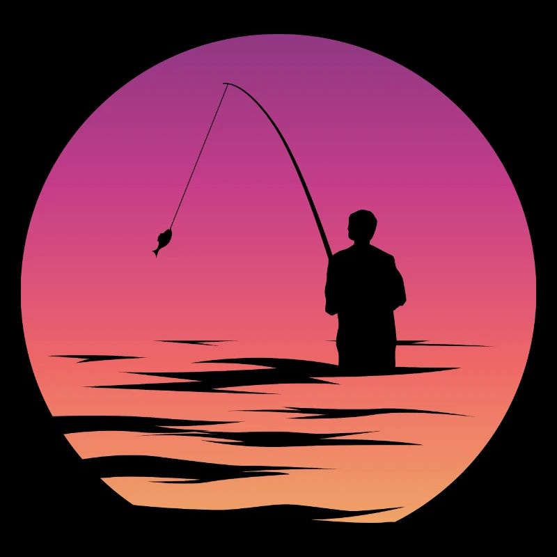 Pêcheur pêcheur lac symbole lune mer Illustration