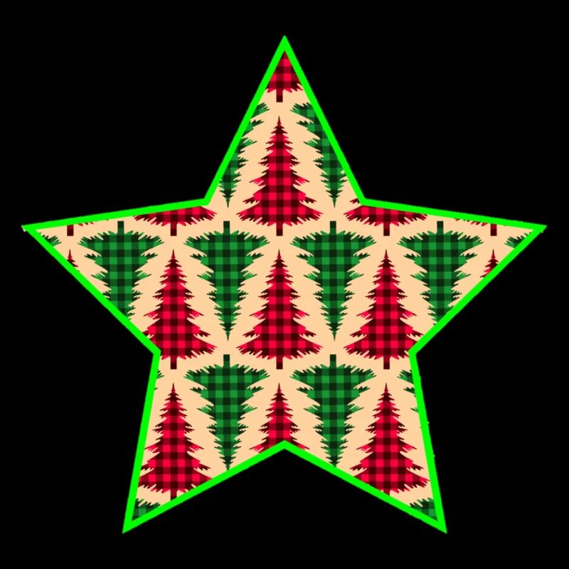 Plaid Tree Star with Neon Outline