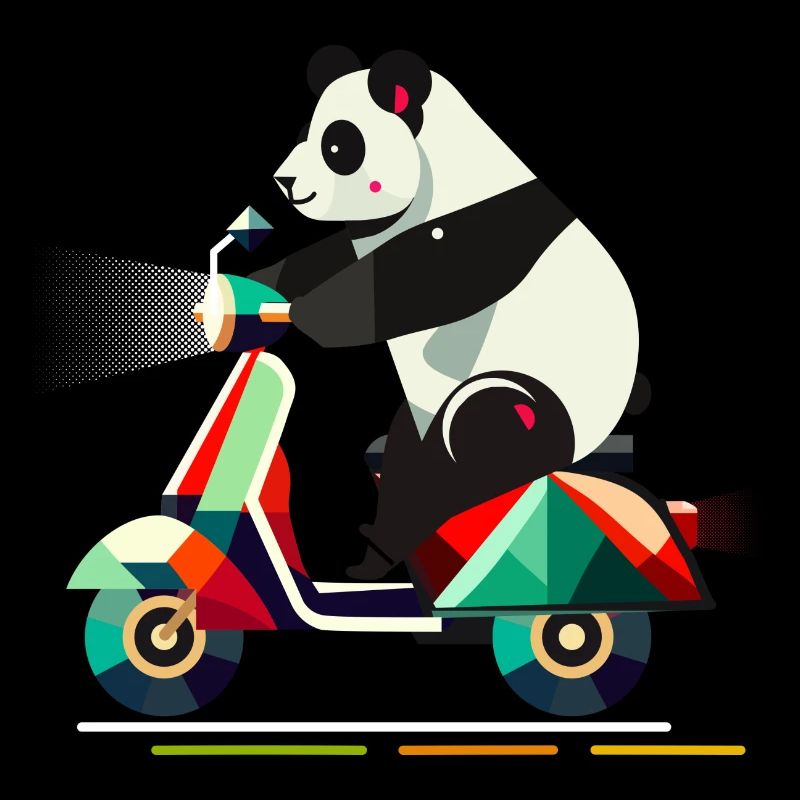 Panda plus mignon sur un scooter coloré